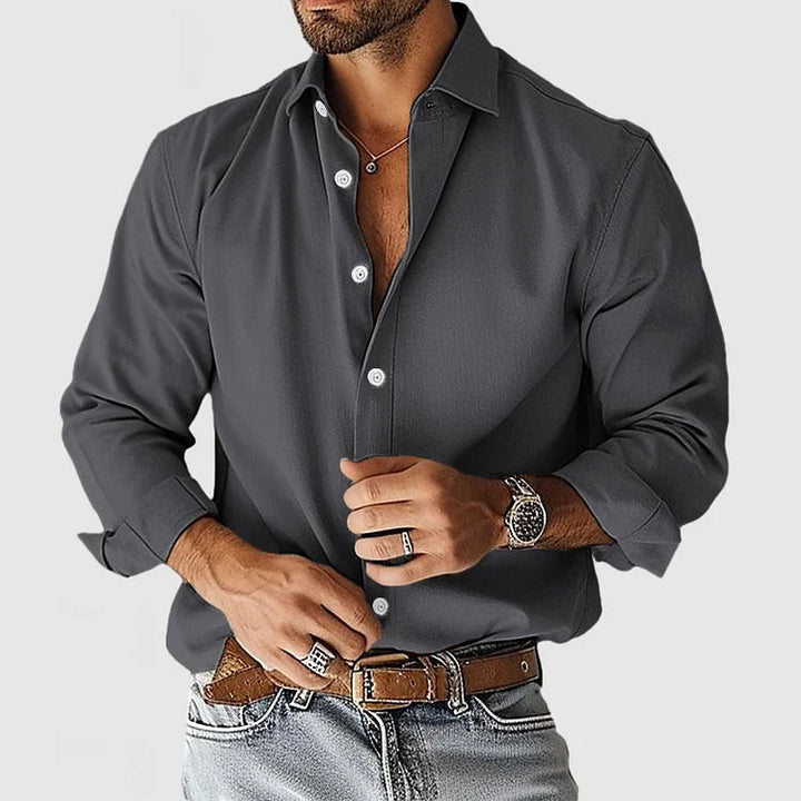 Smooth Stretch Long Sleeve Button Up Shirt Dark Gray 1