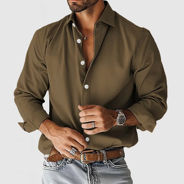 Smooth Stretch Long Sleeve Button Up Shirt Olive 1