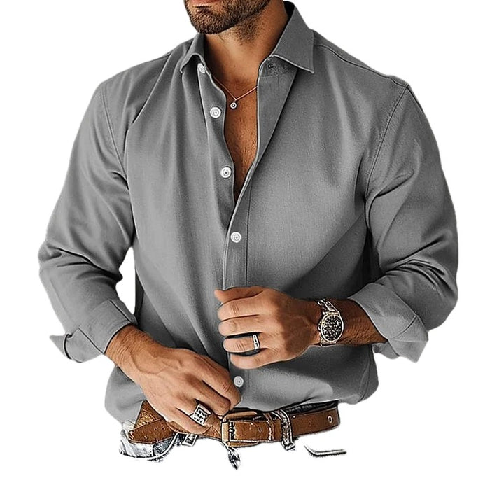 Smooth Stretch Long Sleeve Button Up Shirt on white