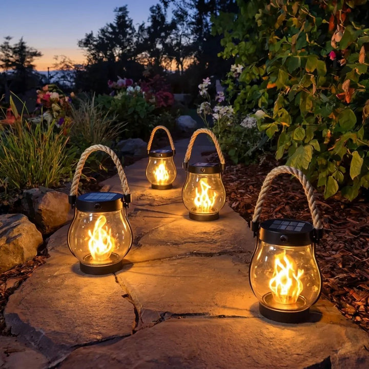 Solar Flame Lantern with Rope Handle Clear 1