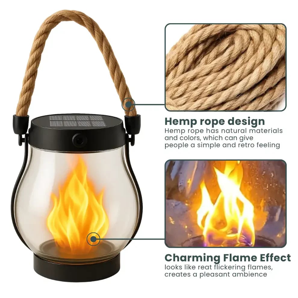 Solar Flame Lantern with Rope Handle Clear 2