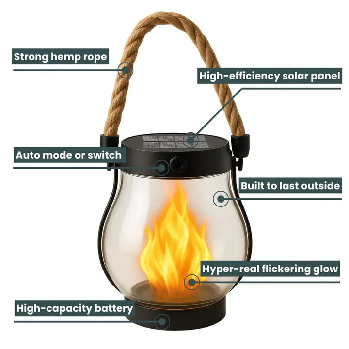 Solar Flame Lantern with Rope Handle Clear 3