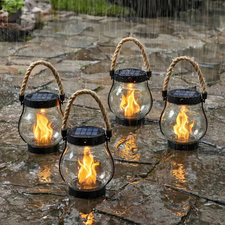 Solar Flame Lantern with Rope Handle Clear 4