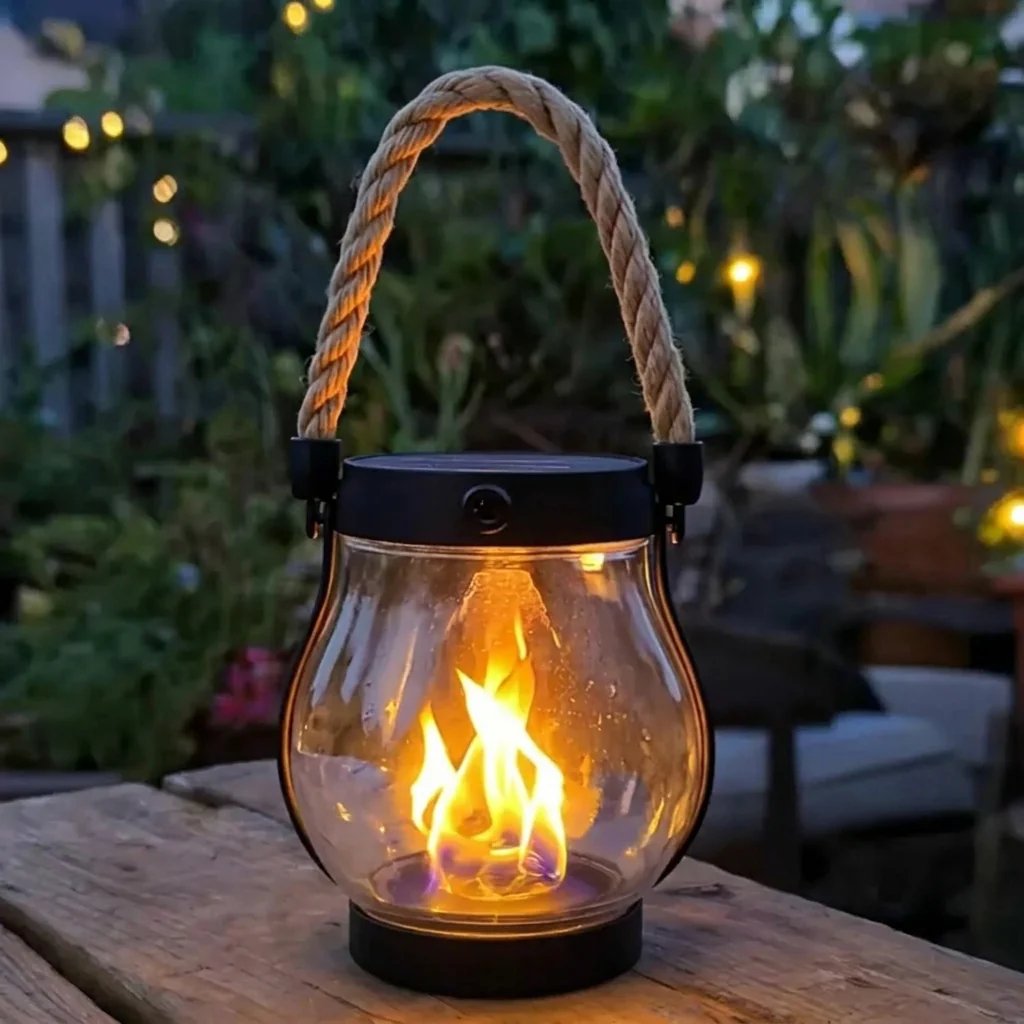 Solar Flame Lantern with Rope Handle Clear 5
