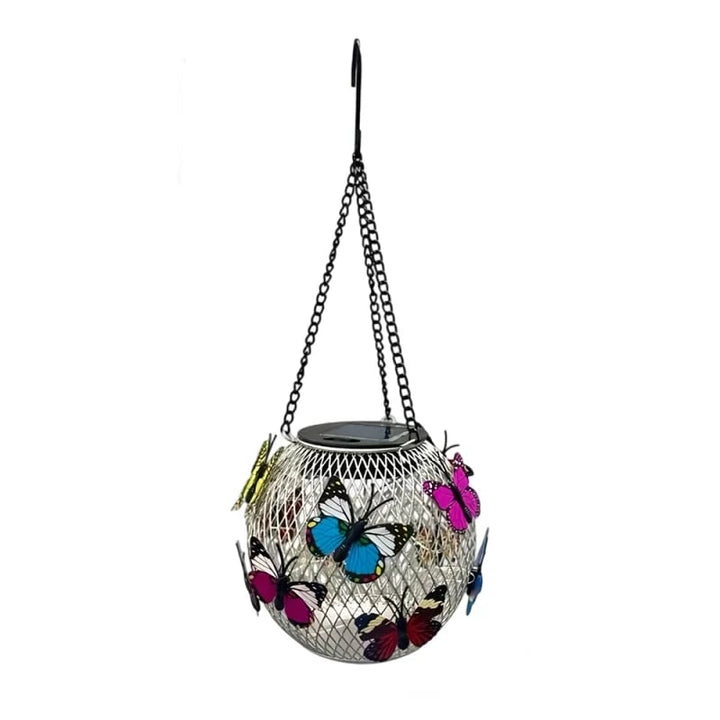 Solar Hanging Lantern Iron Mesh with Butterflies Silver 1 Lantern 1