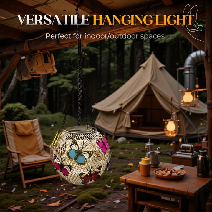 Solar Hanging Lantern Iron Mesh with Butterflies Silver 4