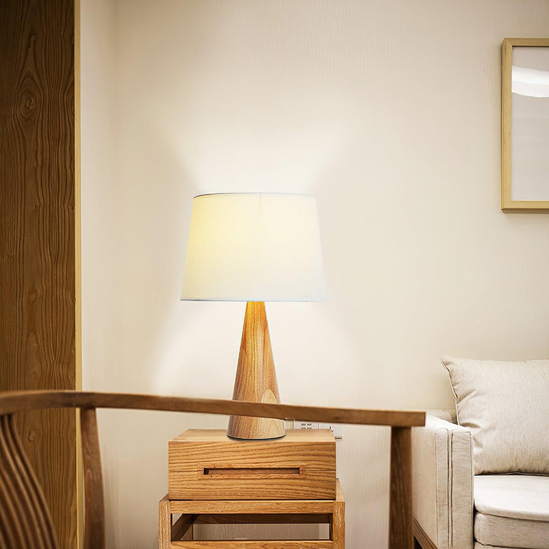 Solid Wood Cone Table Lamp Fabric Shade 19.7 in Set of 2 4