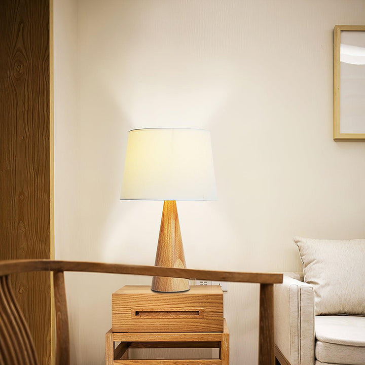 Solid Wood Cone Table Lamp Fabric Shade 19.7 in Set of 2 4
