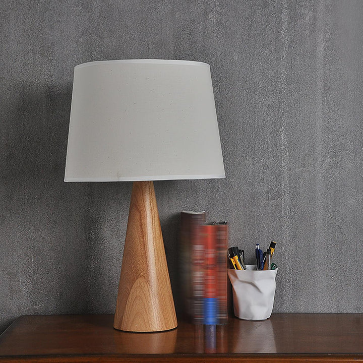 Solid Wood Cone Table Lamp Fabric Shade 19.7 in Set of 2 5