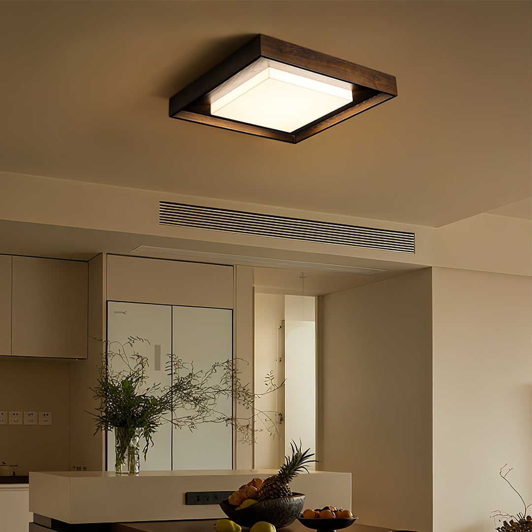 Square Wood Frame Ceiling Light Flush Mount 27.6 in Set of 3 2
