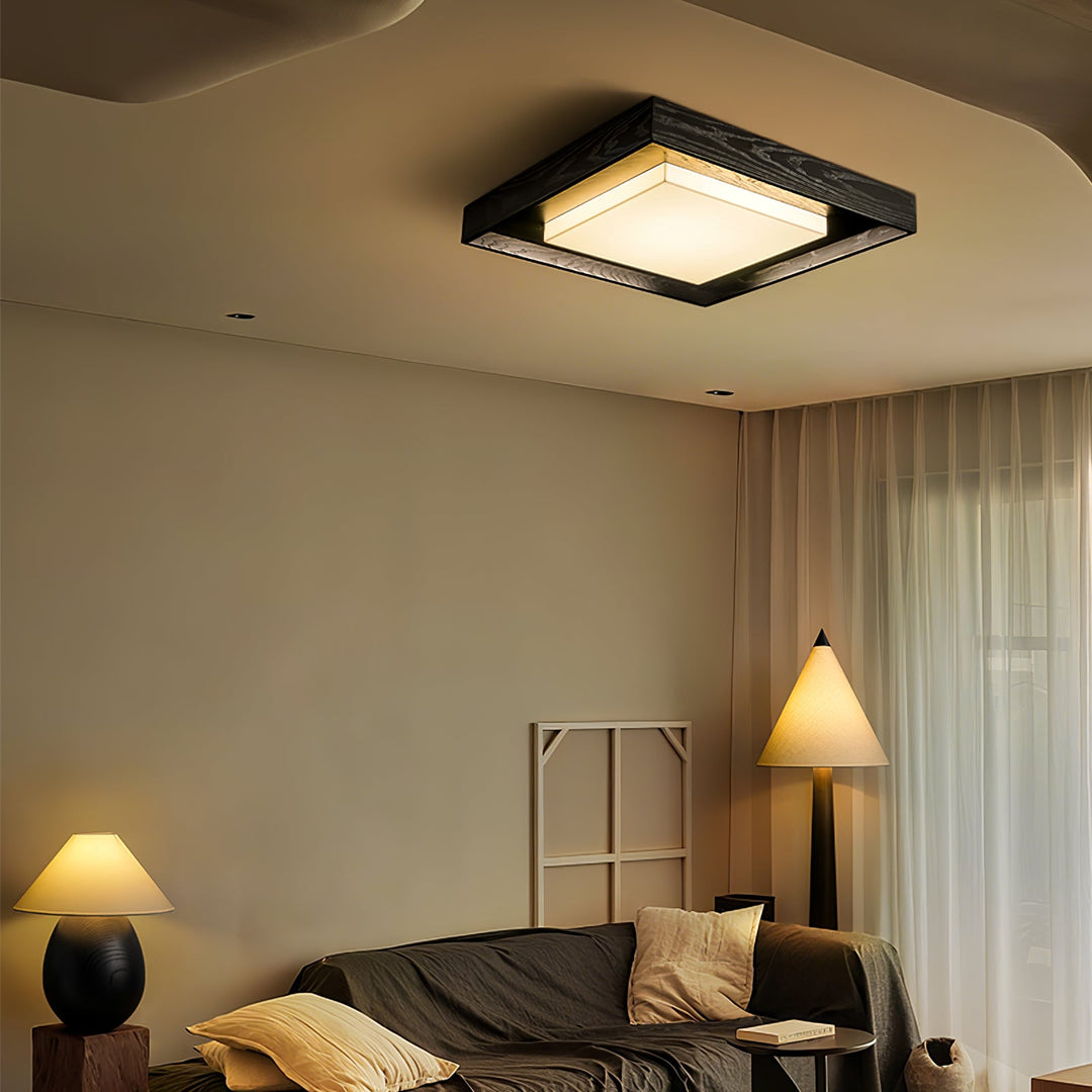 Square Wood Frame Ceiling Light Flush Mount 27.6 in Set of 3 3