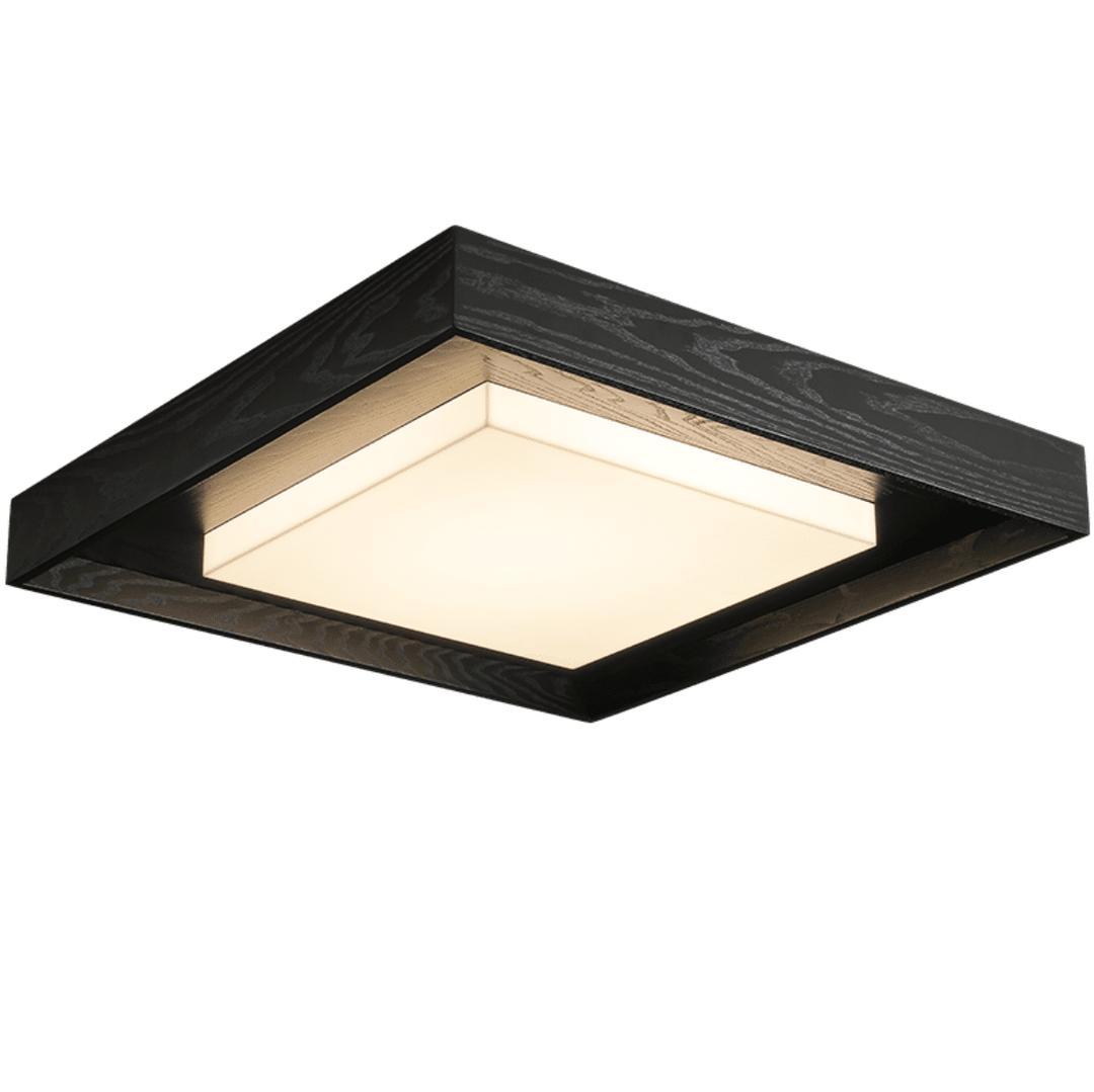 Square Wood Frame Ceiling Light Flush Mount 27.6 in Set of 3 Black & White 1