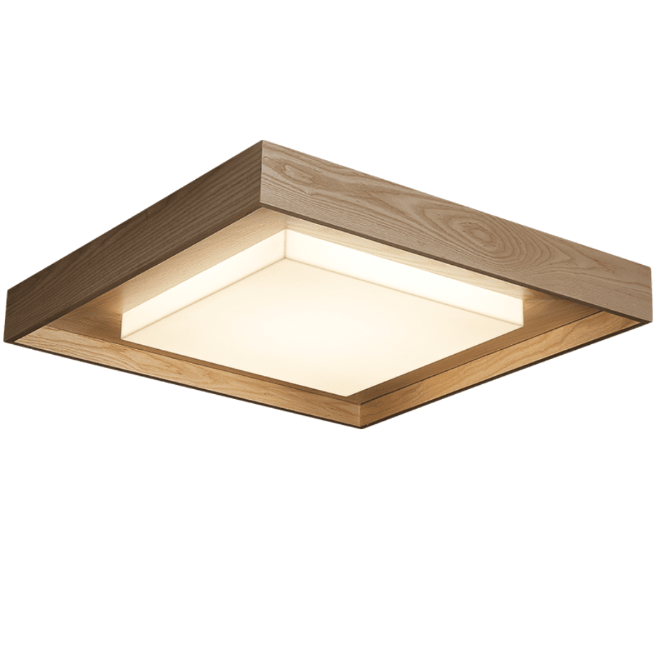 Square Wood Frame Ceiling Light Flush Mount 27.6 in Set of 3 Natural Wood & White 1