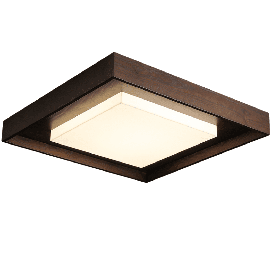 Square Wood Frame Ceiling Light Flush Mount 27.6 in Set of 3 Walnut & White 1