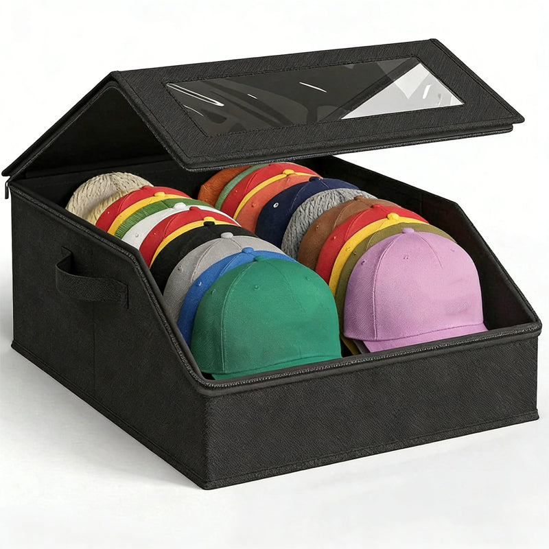 Stackable Hat Storage Box with Clear Window 24 Caps Black 1