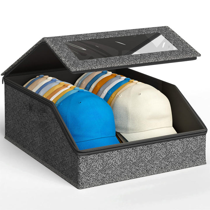 Stackable Hat Storage Box with Clear Window 24 Caps Dark Gray 1