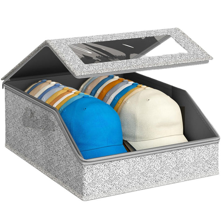 Stackable Hat Storage Box with Clear Window 24 Caps on white