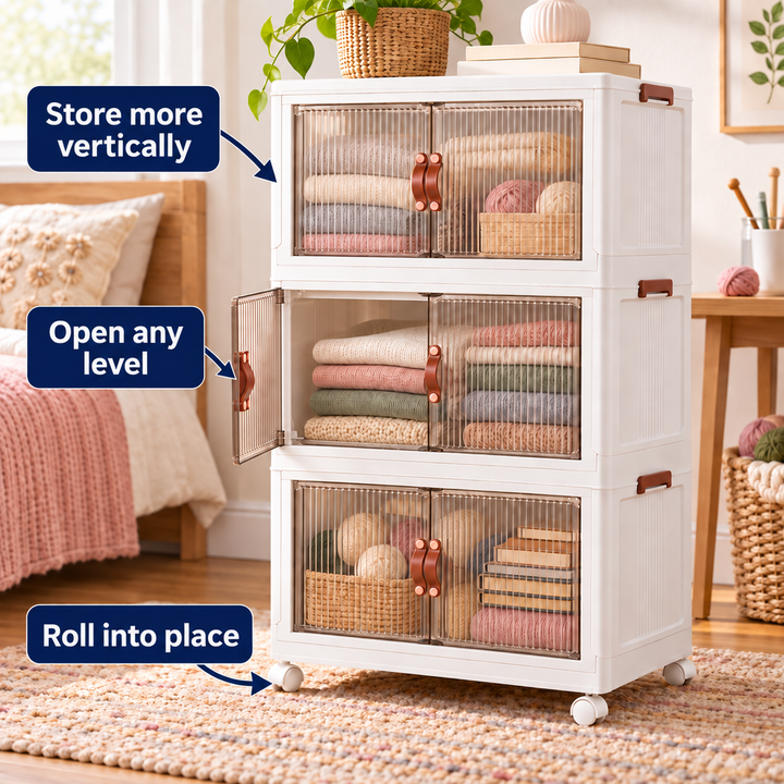 Stackable Storage Bins with Clear Doors and Wheels 1