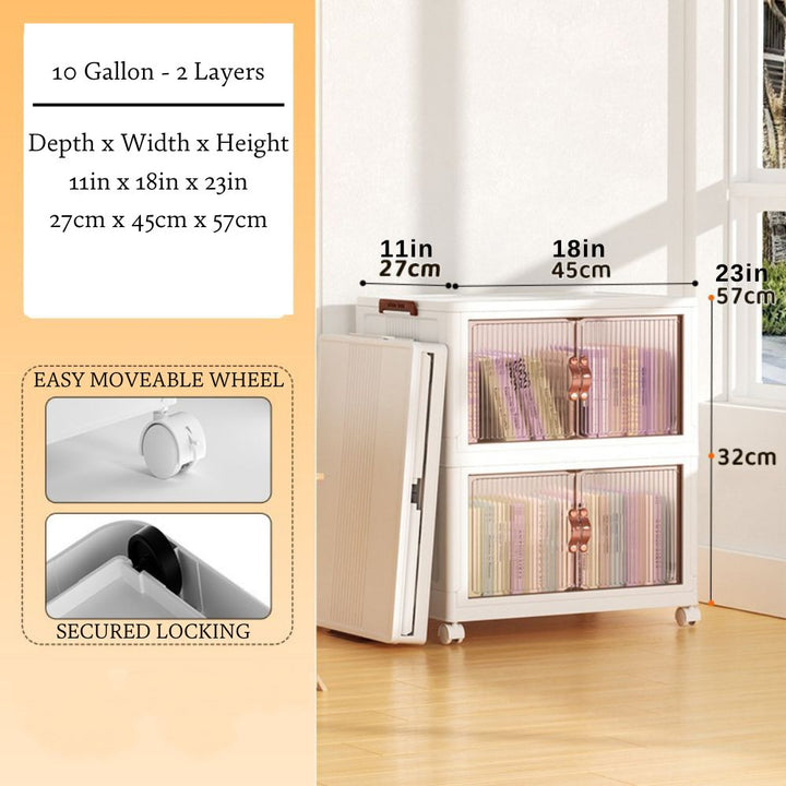 Stackable Storage Bins with Clear Doors and Wheels 2 Layers 1