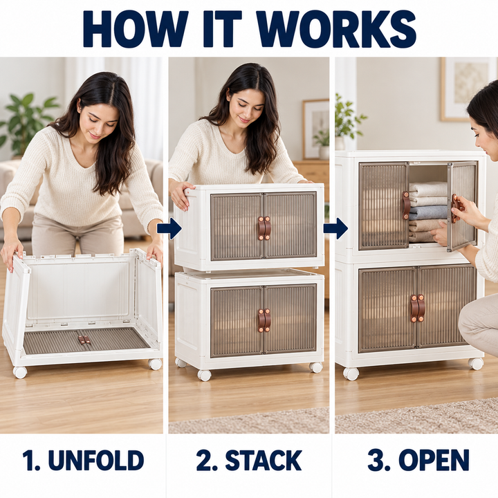 Stackable Storage Bins with Clear Doors and Wheels 2