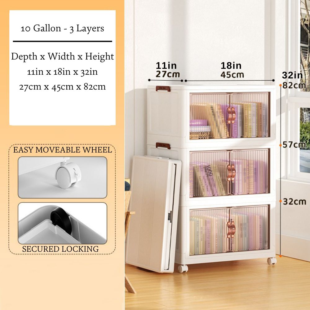 Stackable Storage Bins with Clear Doors and Wheels 3 Layers 1