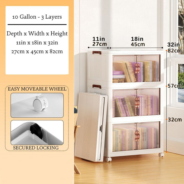 Stackable Storage Bins with Clear Doors and Wheels 3 Layers 1