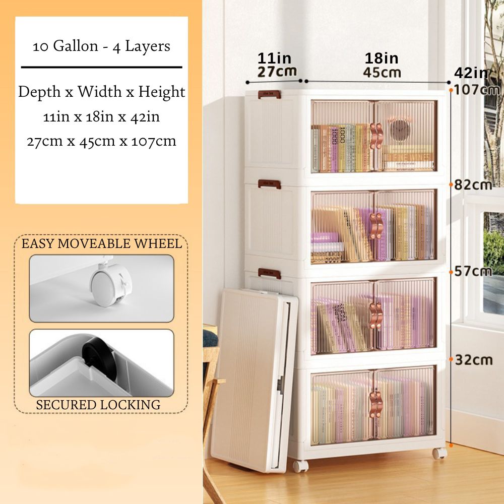 Stackable Storage Bins with Clear Doors and Wheels 4 Layers 1