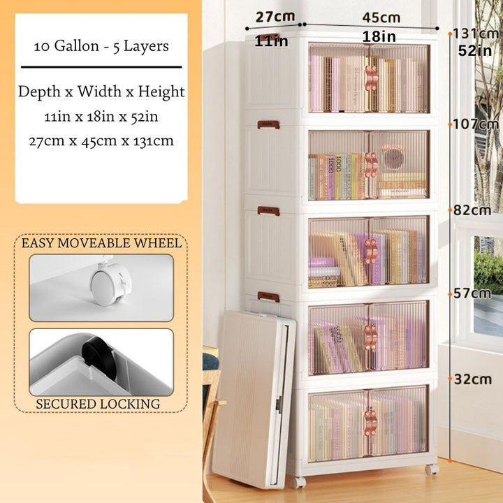 Stackable Storage Bins with Clear Doors and Wheels 5 Layers 1