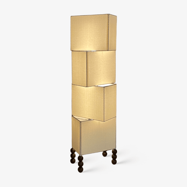 Stacked Cube Floor Lamp White Fabric and Walnut Wood 51.2 in Set of 3 1