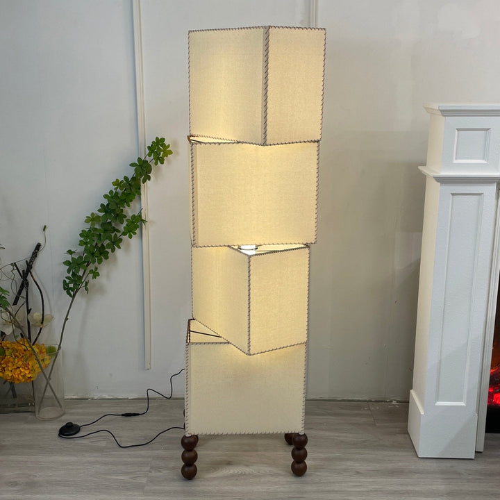 Stacked Cube Floor Lamp White Fabric and Walnut Wood 51.2 in Set of 3 3