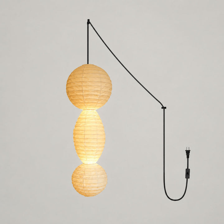 Stacked Paper Lantern Plug In Swag Pendant 44.9 in White, Black Cord 1