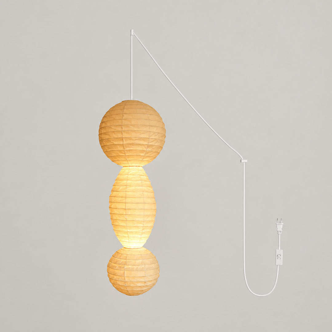 Stacked Paper Lantern Plug In Swag Pendant 44.9 in White, White Cord 1