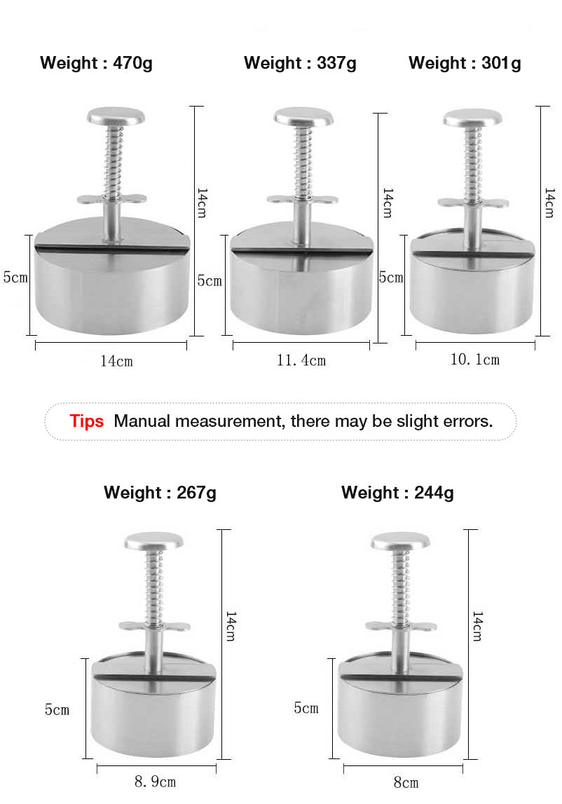 Stainless Steel Burger Press Patty Maker Set of 3 6