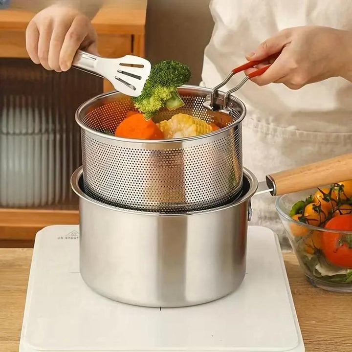 Stainless Steel Frying Pot 7.1 inch 1.5 Quart Set of 2 1