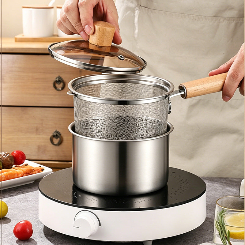 Stainless Steel Frying Pot 7.1 inch 1.5 Quart Set of 2 4