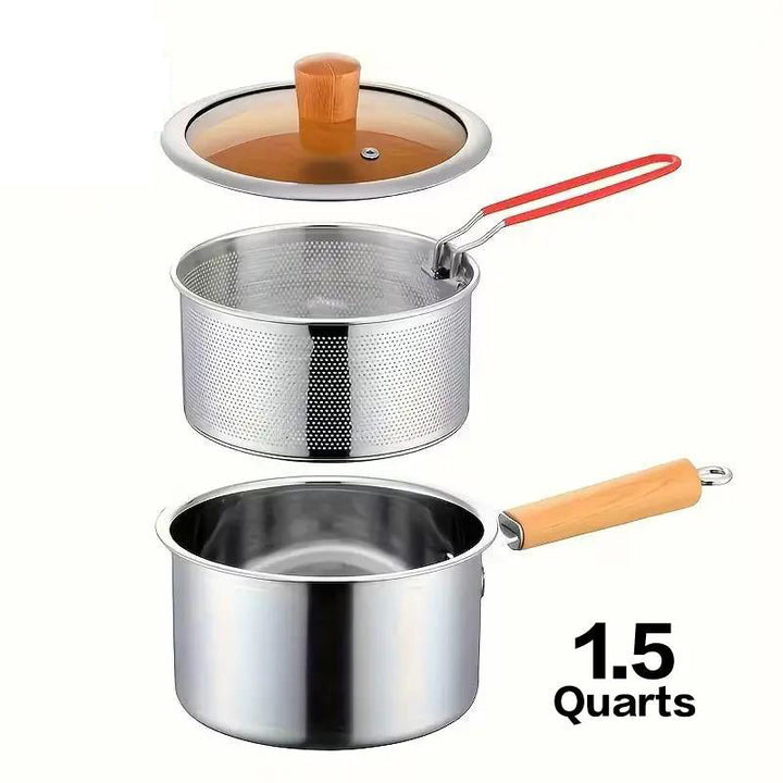 Stainless Steel Frying Pot 7.1 inch 1.5 Quart Set of 2 5