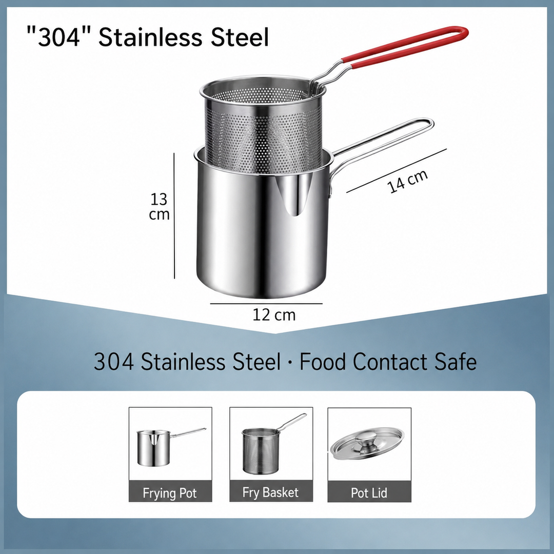 Stainless Steel Frying Pot 7.1 inch 1.5 Quart Set of 2 Deep Fryer 1