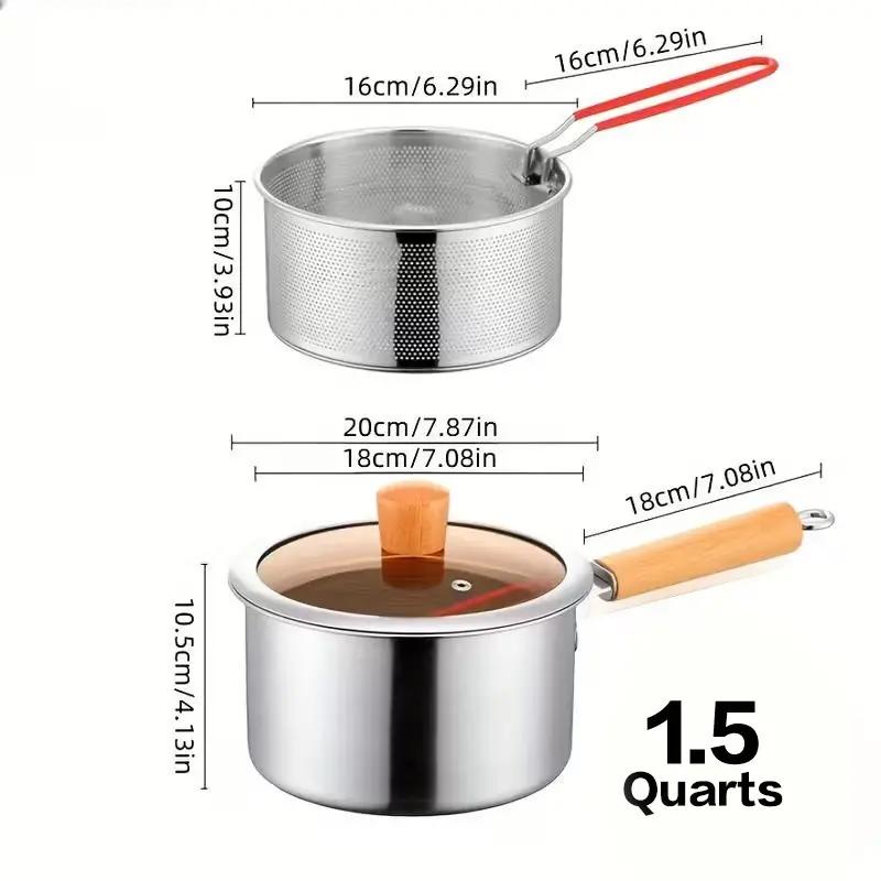 Stainless Steel Frying Pot 7.1 inch 1.5 Quart Set of 2 Pot with Lid and Frying Basket 1