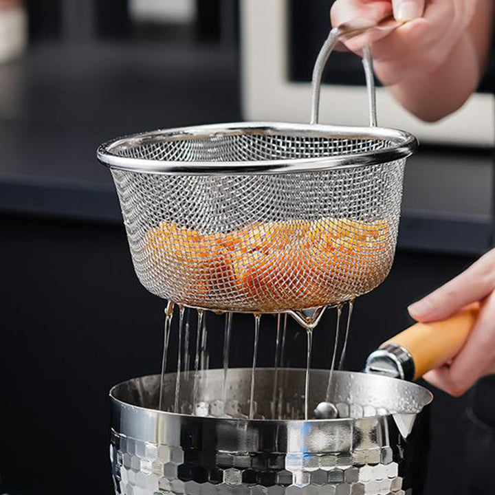 Stainless Steel Strainer Basket with Handle Fine or Coarse Mesh 1