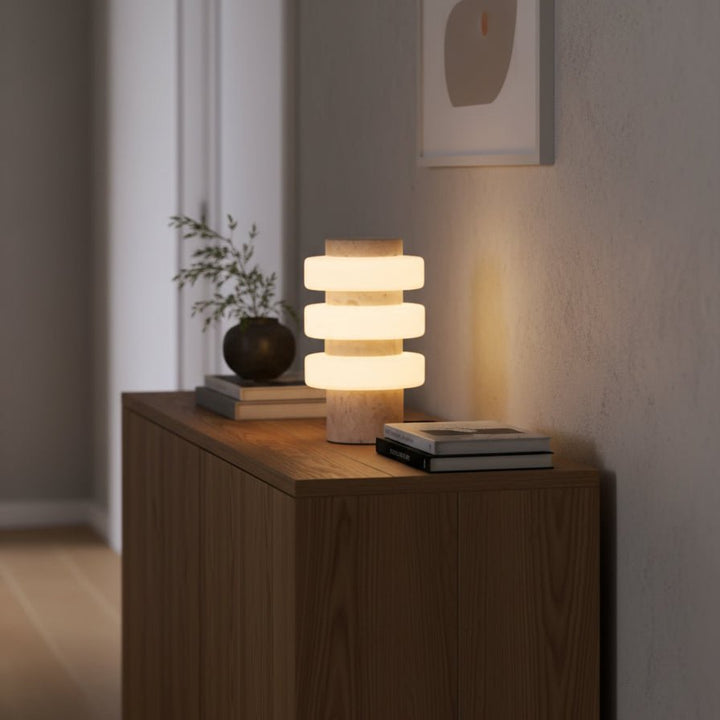 Stone Table Lamp with Three Glass Rings 11.8 in 2