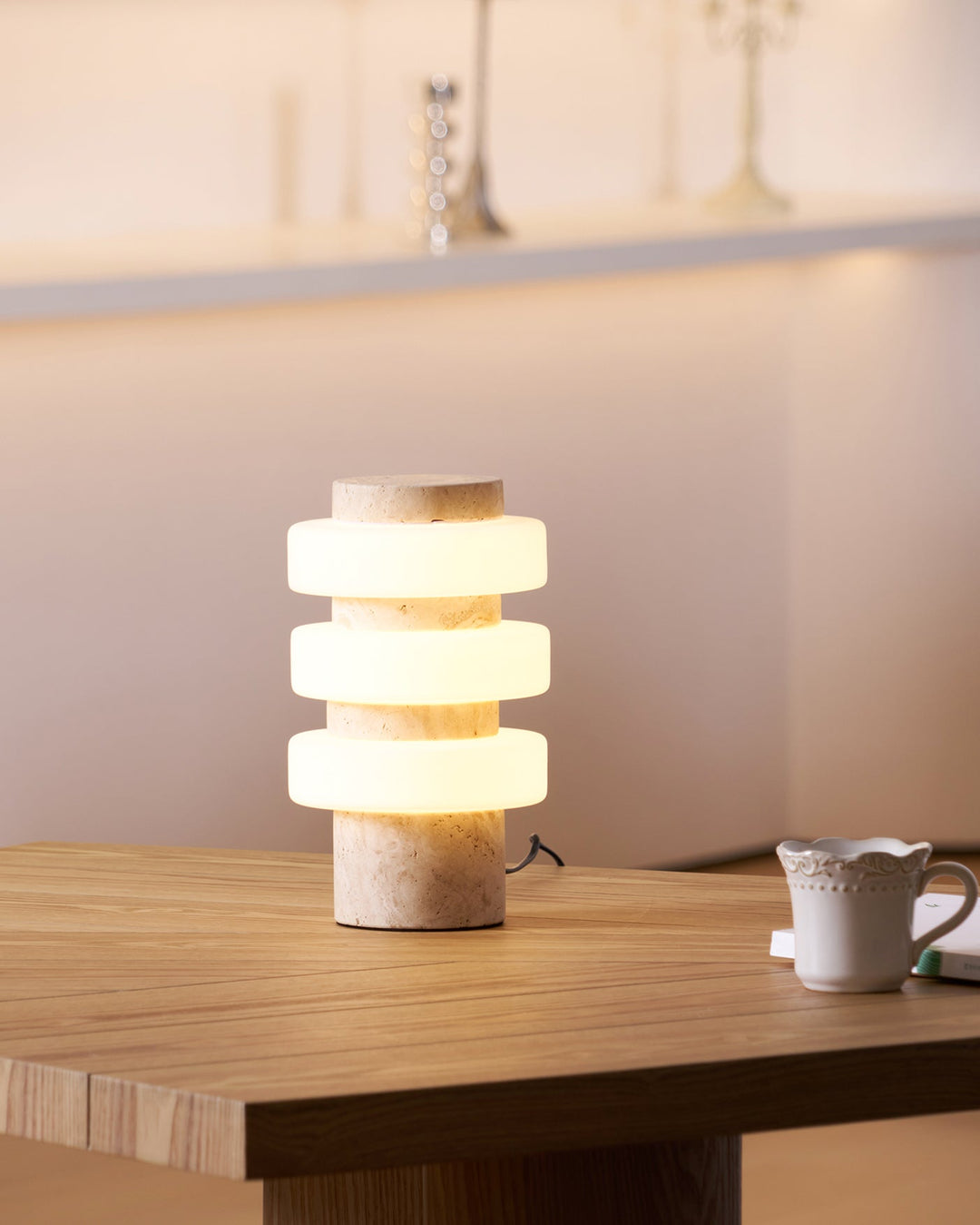 Stone Table Lamp with Three Glass Rings 11.8 in 3