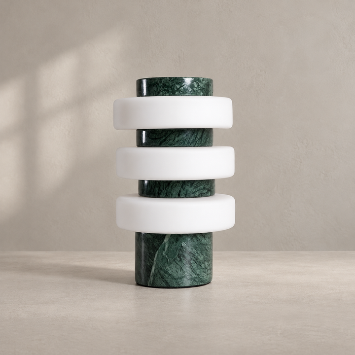 Stone Table Lamp with Three Glass Rings 11.8 in Green Marble 1