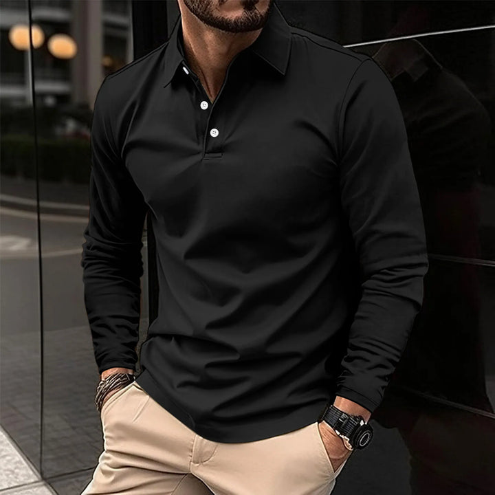 Straight Fit Long Sleeve Polo Shirt Set of 3 Black 1