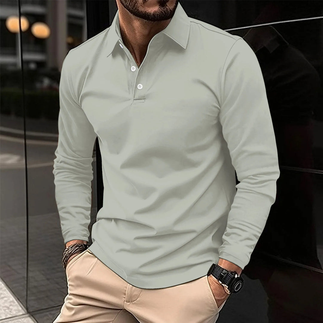 Straight Fit Long Sleeve Polo Shirt Set of 3 Light Gray 1
