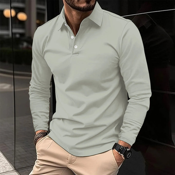 Straight Fit Long Sleeve Polo Shirt Set of 3 Light Gray 1