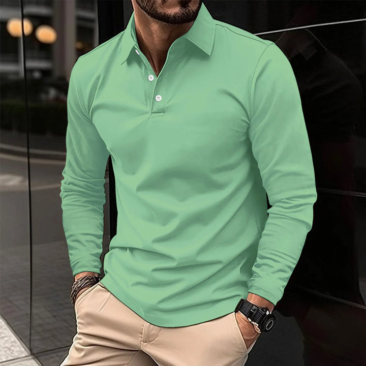 Straight Fit Long Sleeve Polo Shirt Set of 3 Light Green 1