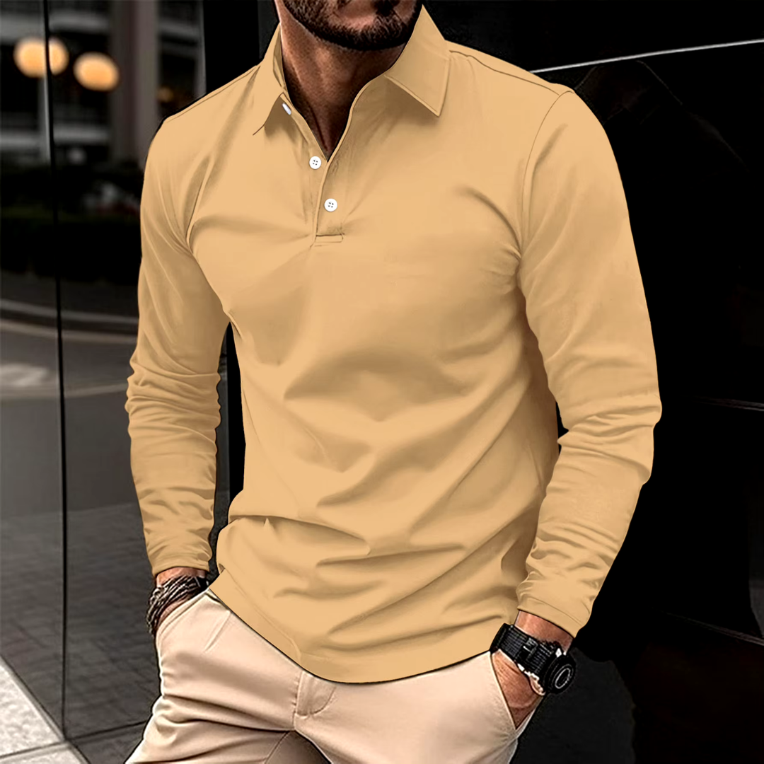 Straight Fit Long Sleeve Polo Shirt Set of 3 Mustard 1