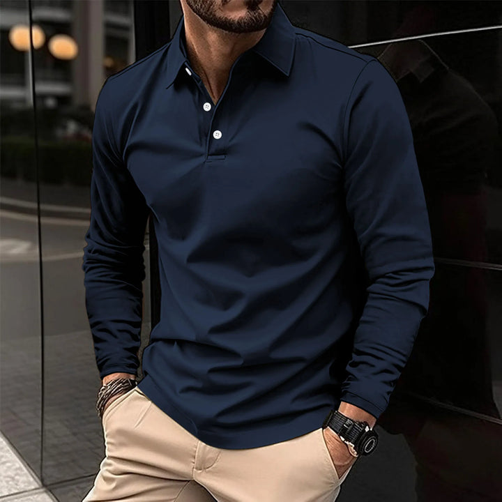 Straight Fit Long Sleeve Polo Shirt Set of 3 Navy 1