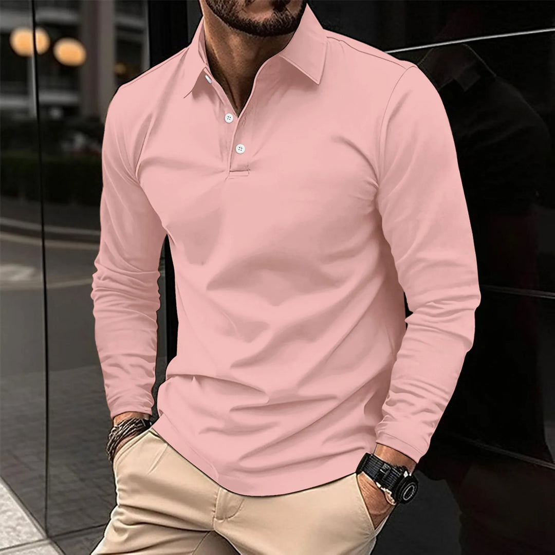 Straight Fit Long Sleeve Polo Shirt Set of 3 Pink 1