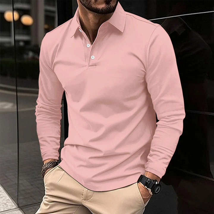 Straight Fit Long Sleeve Polo Shirt Set of 3 Pink 1